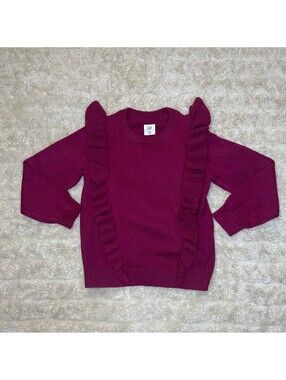 baby GAP magenta ruffled front long sleeve knit pullover sweater Size 4/4T